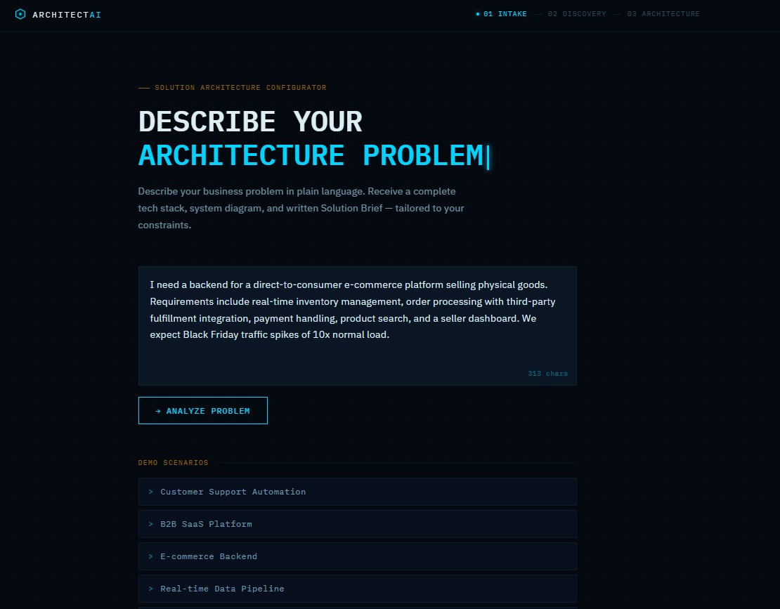 ArchitectAI intake screen